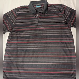 PGA Tour Mens XXL Black Striped Performance Short Sleeve Polo Shirt